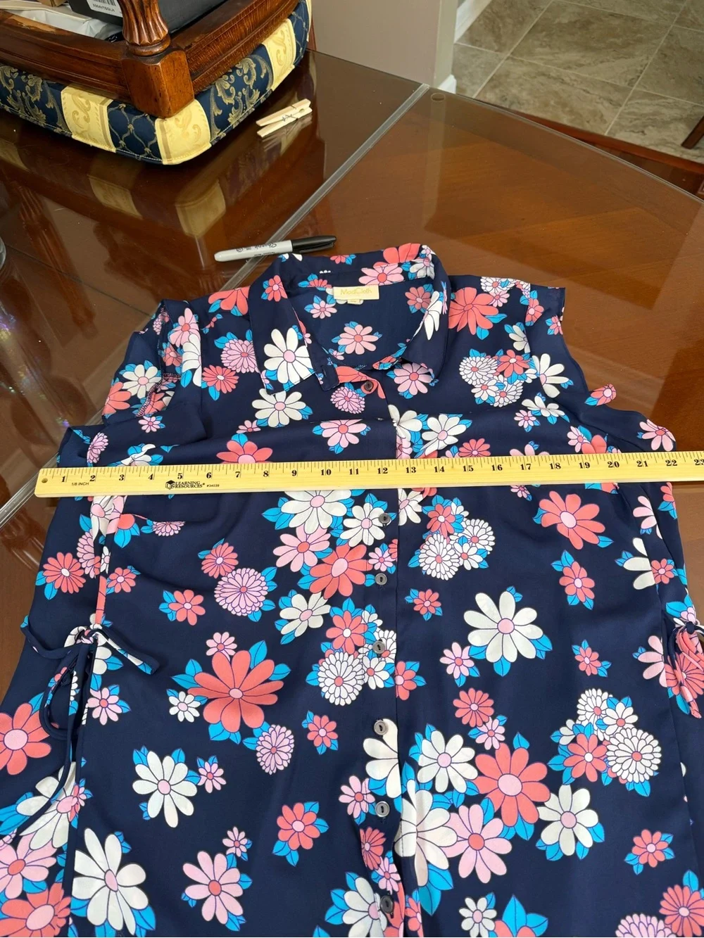 Modcloth Navy Floral Ruffle-Cap Button Blouse - Picture 5 of 8